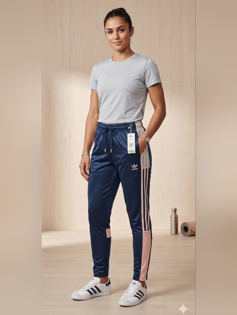Women’s Adidas Navy Blue Jogger Pants Pink Stripes Size XS NWT
